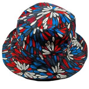 Black Vibrant Floral Reversible Bucket Hat OS Festival Outdoors Red White & Blue